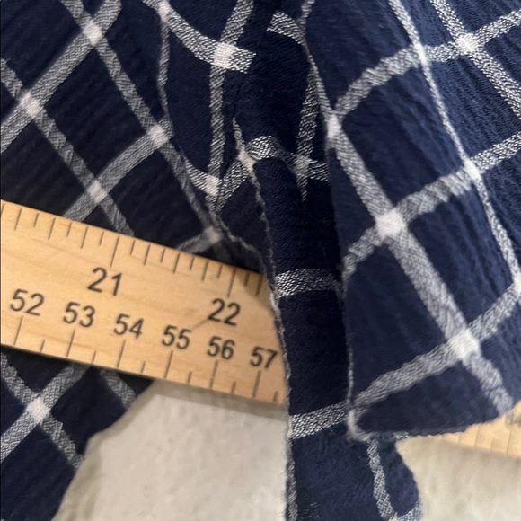 BP. Nordstrom Glen Plaid Wrap Short Sleeve Shorts Romper. Size Med blue & white - Picture 11 of 14